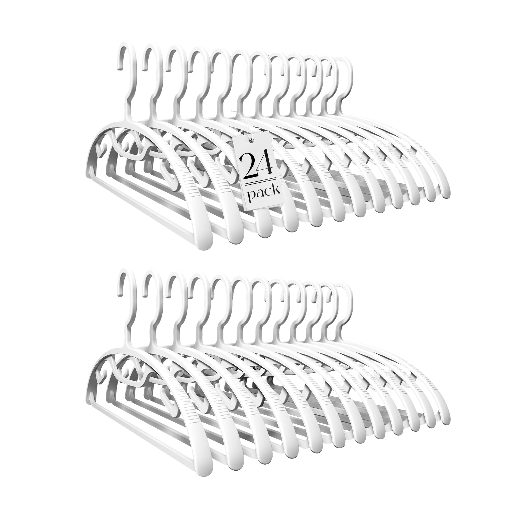 HOUSE DAY White Plastic Clothes Hangers, Heavy Duty Coat Hangers 24 Pack, Premium Thick Wide Shoulder Suit Hanger with Non-Slip Hook, Space Saving Hangers for Shirts, Sweaters, Dresses, Pants