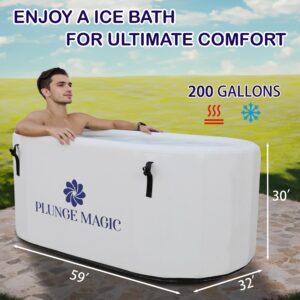 PLUNGE MAGIC Ultimate Cold Plunge Tub Inflatable Ice Bath Tub With Cover for Athletes Portable & XXL Size, Water Chiller Compatible (White-Elongated)