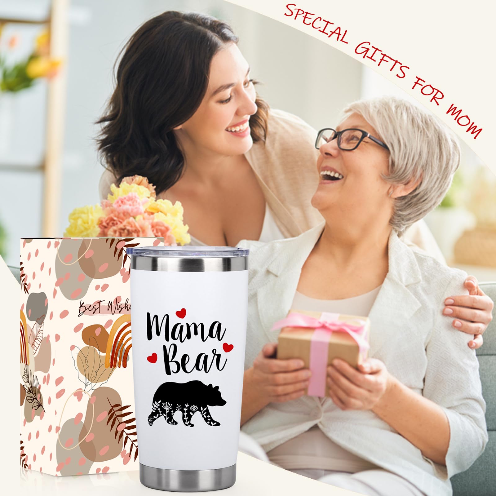 Gifts for Mom from Daughter, Son - Birthday Gifts for Mom - Mothers Day Gifts for Mom, Mom Christmas Gifts - Mama Gifts, Mother Gifts, New Mom Gifts, Mama Bear Gifts - 20 Oz Stainless Steel Tumbler