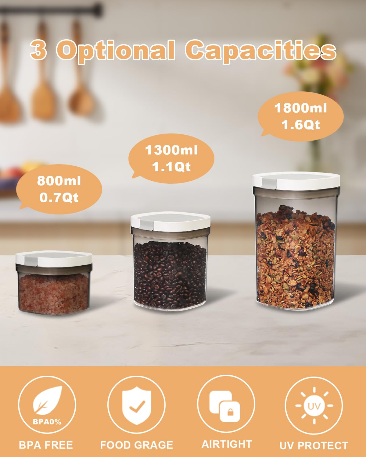 LANGMINGDE Airtight Food Storage Containers with Lid, 0.7QT/800ML BPA Free Plastic Kitchen Canister for Ground Coffee, Spices, Herbs, Candy, Snacks