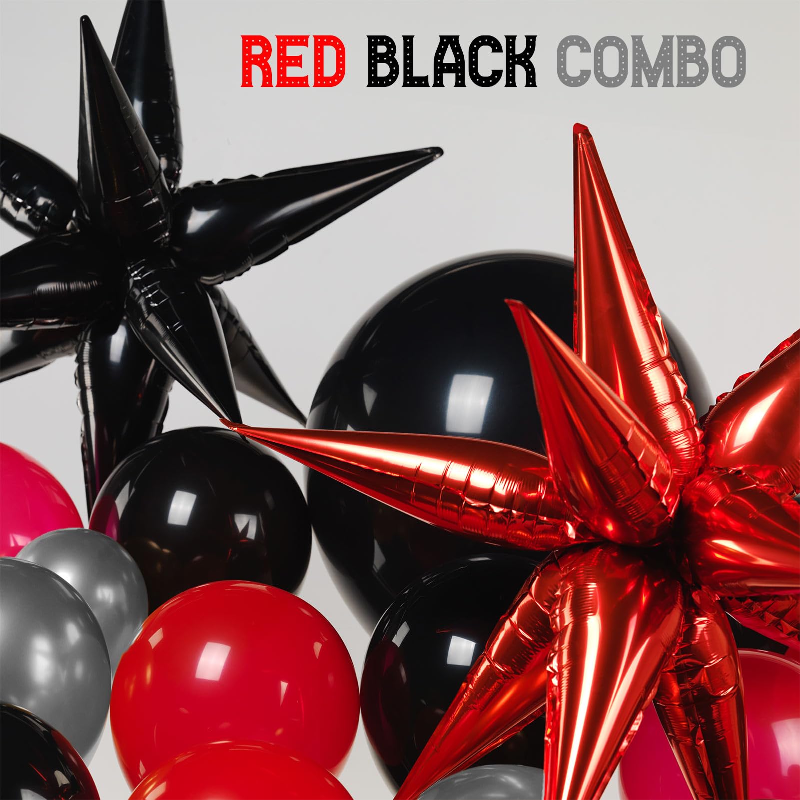 Red and black silver balloon garland arch kit 132 Pcs with mylar star balloons for 2024 graduation birthday red carpet party anniversary decorations