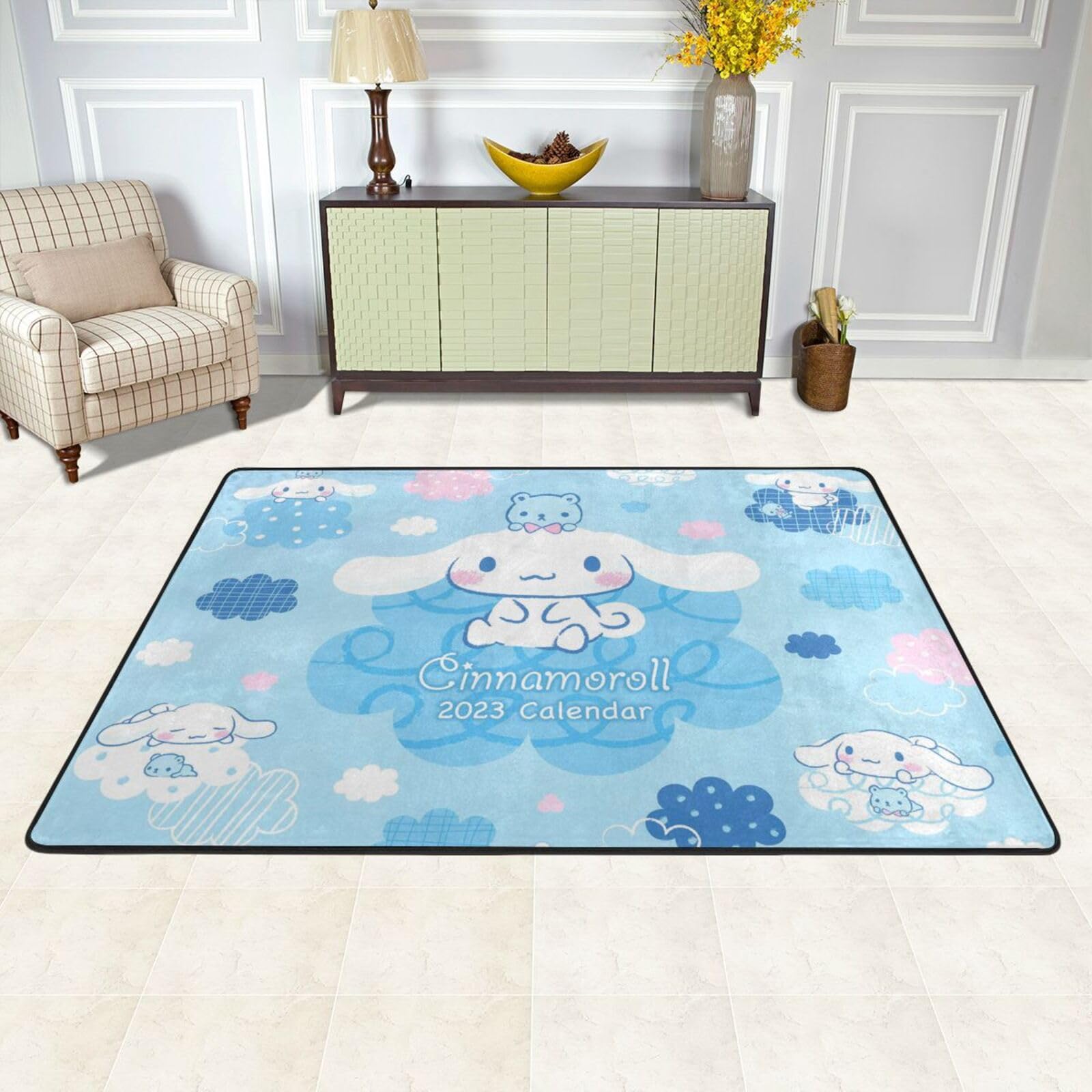 Cartoon C-innamoroll Carpet，Kawaii Cute Dog Fashionable 3D Printing Area Rug Rugs for Living Room Bedroom Balcony 36"x24"