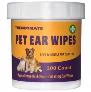 trendymate pet ear wipes for dogs & cats | gently remove ear wax, debris | sooths & deodorizes - relieve ear itching & inflammation, all natural ingredients | 100 count