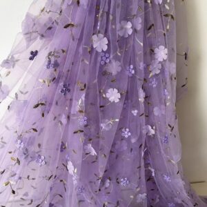 35"x51" Tulle Fabric by Yard Flower Embroidery Mesh Lace Fabric Soft Tulle Lace Fabric for DIY Clothing Dress Design Women Gown Wedding Dress Curtain Decor (Light Purple, 1 Yard (35x51 in))