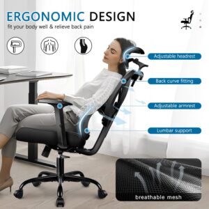 Winrise Office Chair Ergonomic Desk Chair Comfy Computer Chair, Big and Tall Home Office Chair with Back Support, Mesh Office Chair High Back Gaming Chair with Adjustable Armrest (Black)