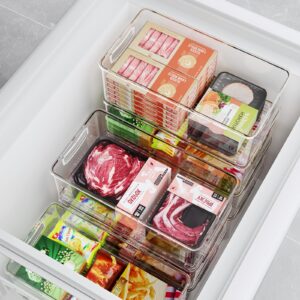 Heyuzb 8 Pack Clear Freezer Organizer Bins Stackable Chest Freezer Organizer Deep Freezer Organizer Bins with Side Handles for Bottom Freezer