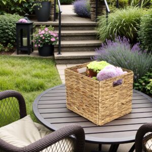 WEAVELYRICS 4 Pack 13×11" Rectangular Wicker Storage Bins, Water Hyacinth Baskets, Foldable Wicker Baskets, Storage Basket with Built-in Handles, Handwoven Natural Baskets for Shelves, Outdoor