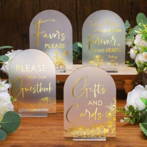 4 pcs acrylic wedding reception signs with stand clear gifts and cards sign with holder please sign our guestbook 5 x 7 inch rustic calligraphy wedding sign for wedding ceremony reception (elegant)