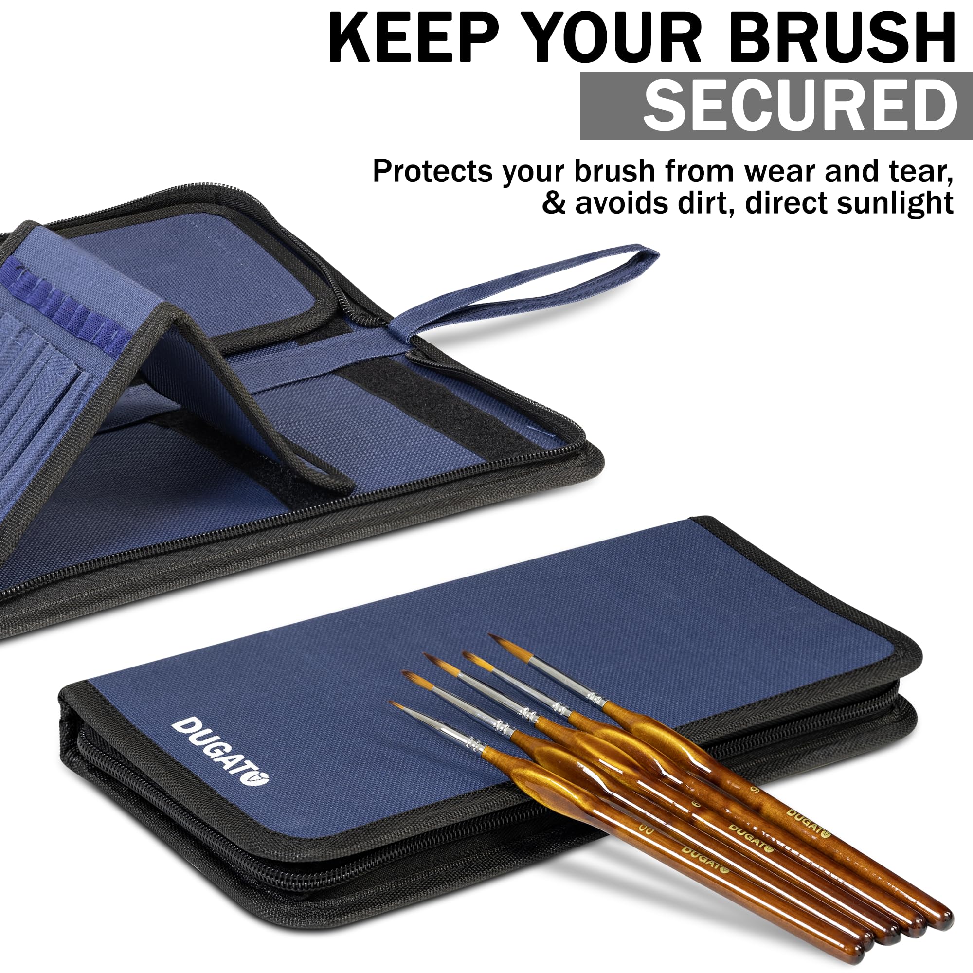 DUGATO Paint Brush Holder & Organizer 5.4x10.7 inches, Blue Canvas Bag for Brushes up to 9.3" Length, Case Brush with 15 Slots, Artist Brush Carrying Case/w Pop-Up Flaps (Brush Not Included) – Blue