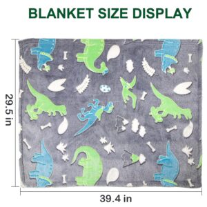 Asou Kids Blanket Sofa Blanket for Kids Glow in The Dark Kids Blanket Mini Dinosaur Blanket for Kids Toddlers