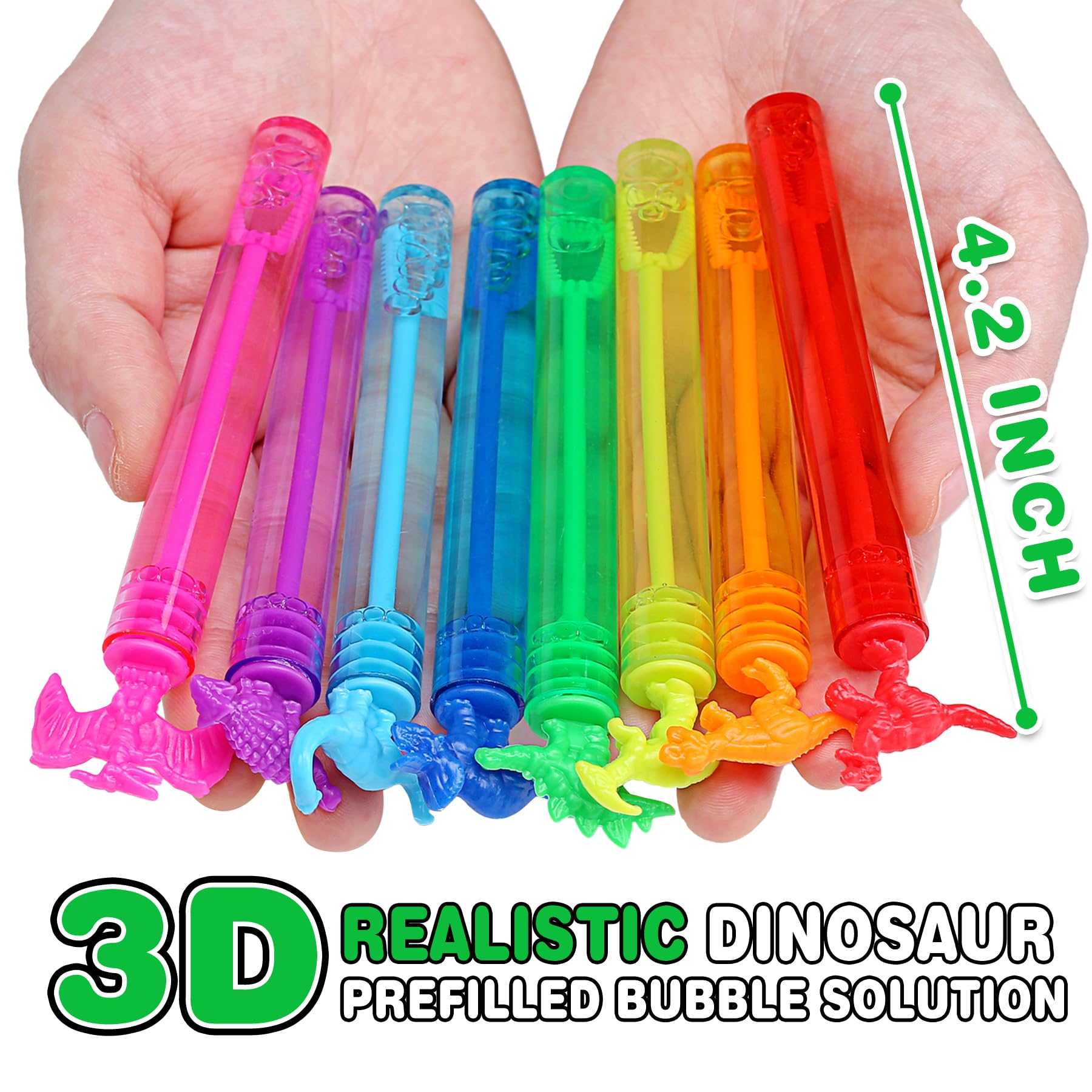 Dinosaur Birthday Decoration, 3D Detail Mini Bubble Wands Bulk 32 Pack, Neon Dino Party Favors Supplies for Kids, Pinata Filler Goody Bag Stuffers, Carnival Prizes, Treasure Box Toys Gift for Girl Boy