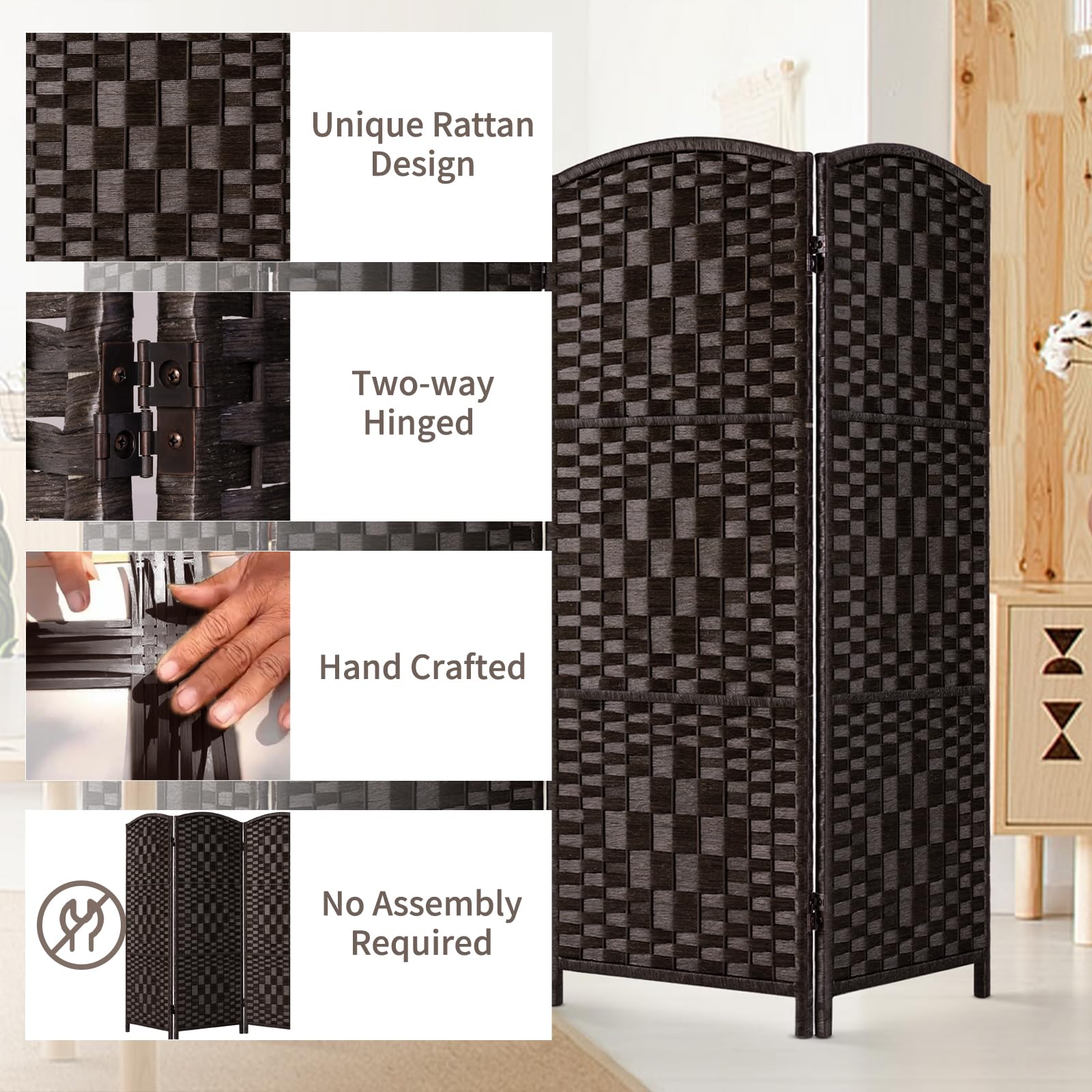 HALLYBEE Small Room Divider Privacy Screen Folding Room Divider Wall,46" Tall Room Dividers and Folding Privacy Screens, 3 Panel Dark Mocha Room Separator Partition Room Dividers, Temporary Wall