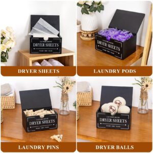 Dryer Sheet Holder-Black Dryer Sheet Container with Lid,Wooden Laundry Room Organization and Storage,Rustic Farmhouse Dryer Sheet Dispenser for Laundry Room Decor,Fabric Softener Containers