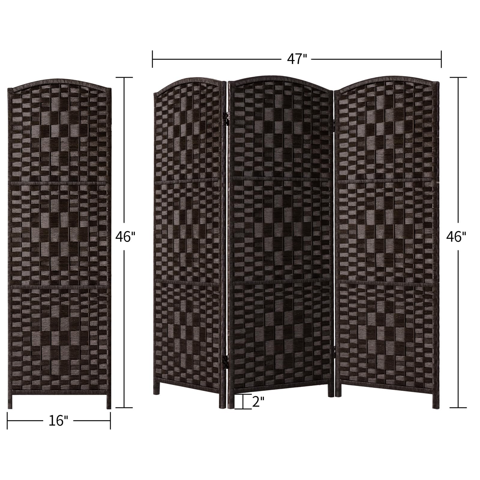 HALLYBEE Small Room Divider Privacy Screen Folding Room Divider Wall,46" Tall Room Dividers and Folding Privacy Screens, 3 Panel Dark Mocha Room Separator Partition Room Dividers, Temporary Wall