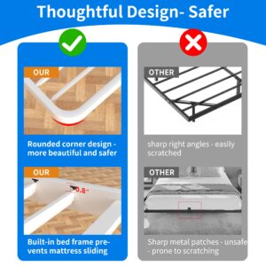 Meitewei White Floating Bed Frame Queen with LED Lights, 10.8" Metal Platform Bed Frame with Heavy Duty Steel Slats, No Box Spring Needed, Noise-Free, Easy to Assemble, Capacity 1800lbs