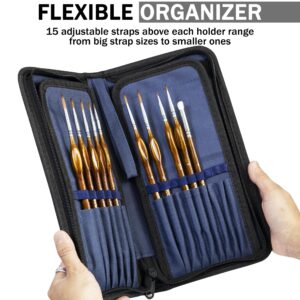 DUGATO Paint Brush Holder & Organizer 5.4x10.7 inches, Blue Canvas Bag for Brushes up to 9.3" Length, Case Brush with 15 Slots, Artist Brush Carrying Case/w Pop-Up Flaps (Brush Not Included) – Blue