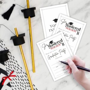 She Mastered It - 20 Graduation Invitation With Envelopes, 2024 High School, Double-Sided Invite Cards For University, College Graduate Celebration, Party Favor & Supplies(A05)