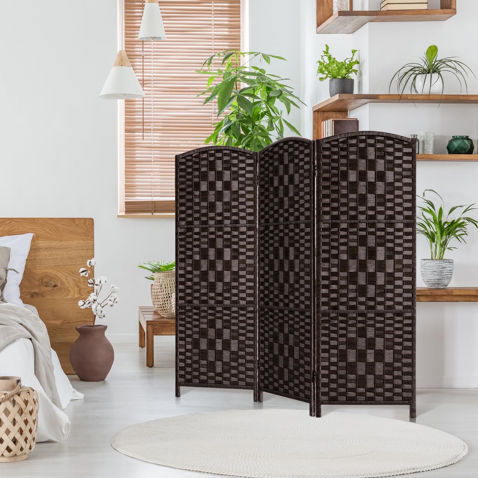 HALLYBEE Small Room Divider Privacy Screen Folding Room Divider Wall,46" Tall Room Dividers and Folding Privacy Screens, 3 Panel Dark Mocha Room Separator Partition Room Dividers, Temporary Wall