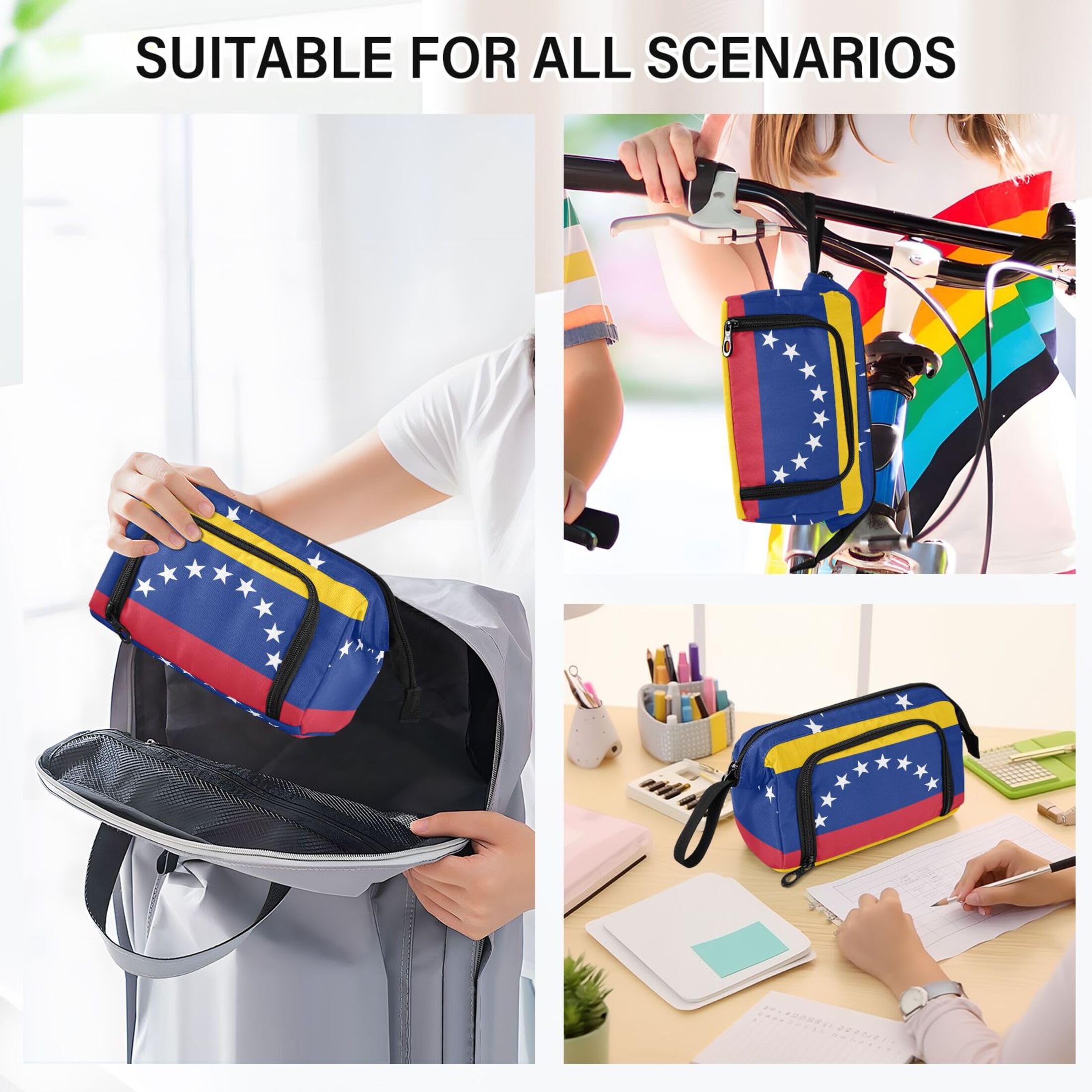 Vozoza Classic Traditional Flag Venezuela Pen Bag Big Capacity Pencil Case with Zipper Pencil Pouch Pen Cases Organizer for Adults