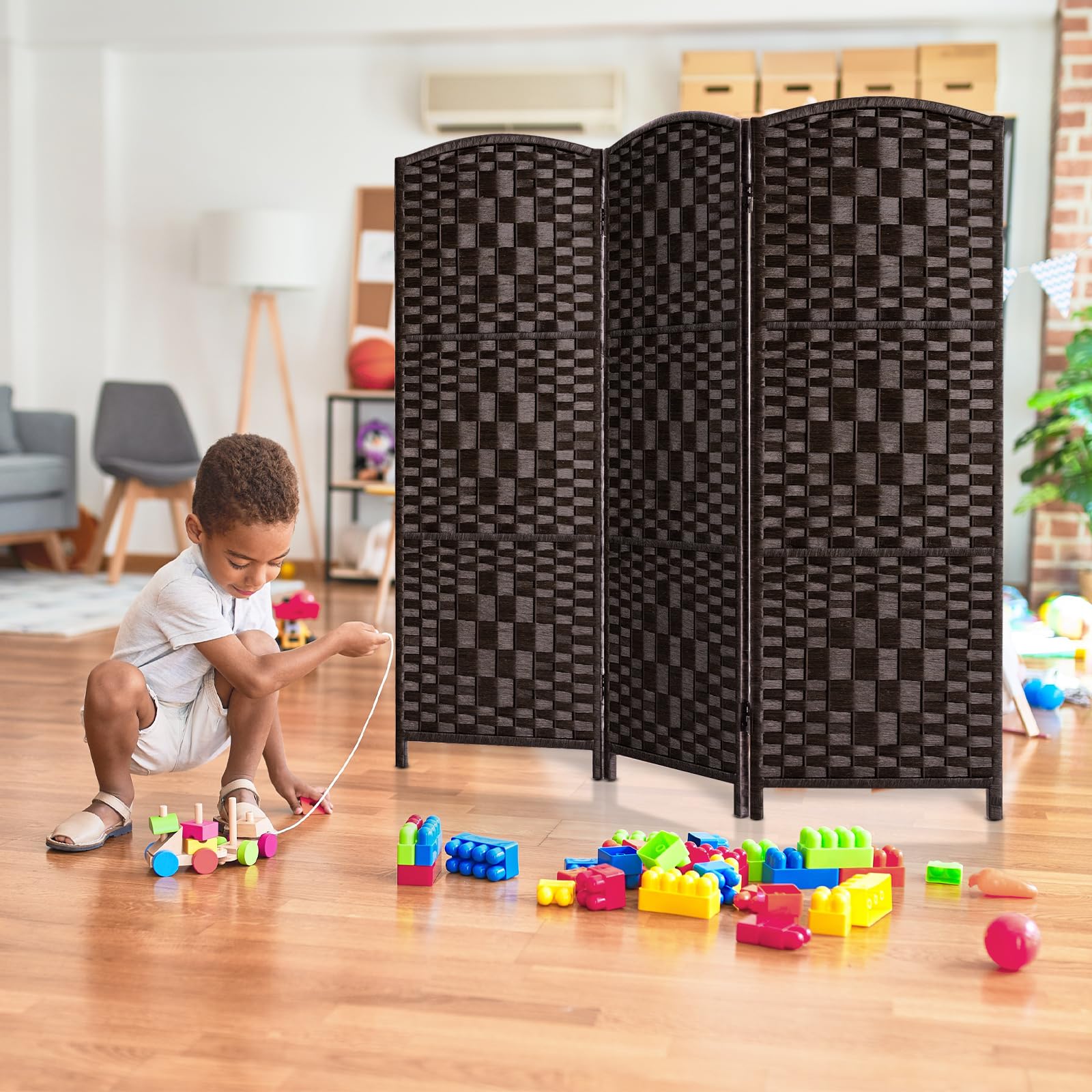 HALLYBEE Small Room Divider Privacy Screen Folding Room Divider Wall,46" Tall Room Dividers and Folding Privacy Screens, 3 Panel Dark Mocha Room Separator Partition Room Dividers, Temporary Wall