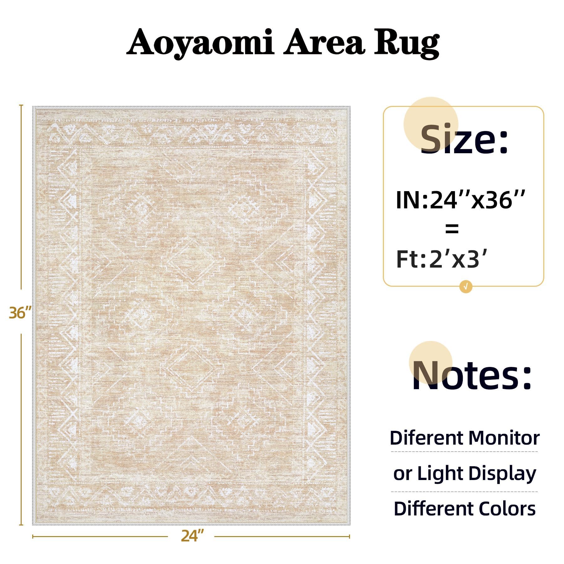 Aoyaomi Moroccan Area Rug 2x3 - Washable Distressed Entryway Rug Non-Slip Small Rug, Soft Low-Pile Geometric Farmhouse Indoor Door Mat Floor Carpet for Entrance Bedroom Kitchen Bathroom (2 x 3, Beige)