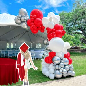 Red and white silver balloon garland arch kit 134 Pcs Winter Christmas balloons for new year 2025 Bridal Shower Engagement Anniversary Bachelorette Party Decorations