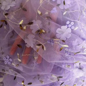 35"x51" Tulle Fabric by Yard Flower Embroidery Mesh Lace Fabric Soft Tulle Lace Fabric for DIY Clothing Dress Design Women Gown Wedding Dress Curtain Decor (Light Purple, 1 Yard (35x51 in))