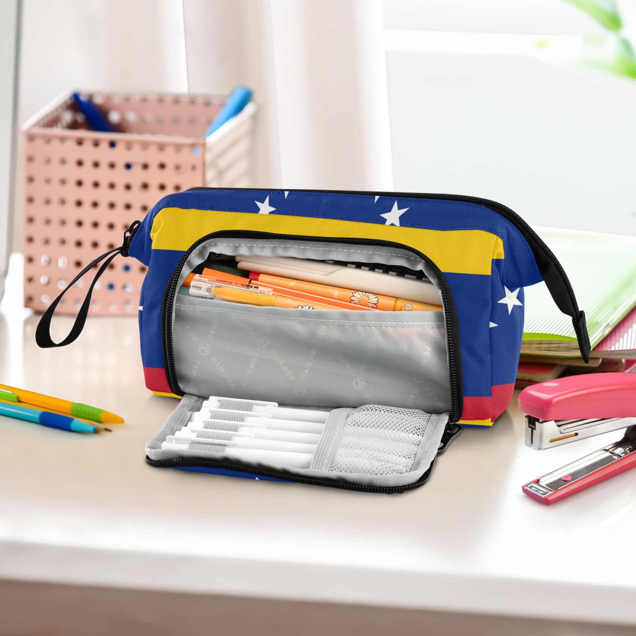 Vozoza Classic Traditional Flag Venezuela Pen Bag Big Capacity Pencil Case with Zipper Pencil Pouch Pen Cases Organizer for Adults