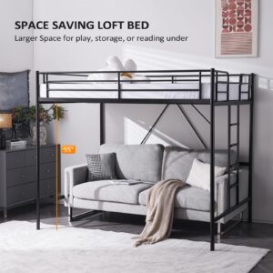 VINGLI Loft Bed Full Size with Flat Rungs for Adults, Kids and Young Teens, No Box Spring Required,Heavy Duty Metal Slat Support