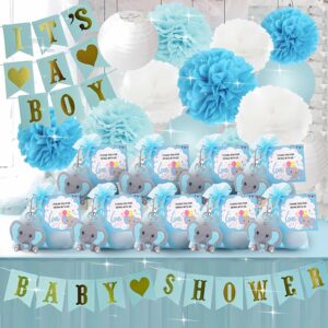 40 Sets Baby Shower Favors for Boys, Guests Gifts Including Elephant Keychains Decorations, Drawstring Bags, Thank You Cards