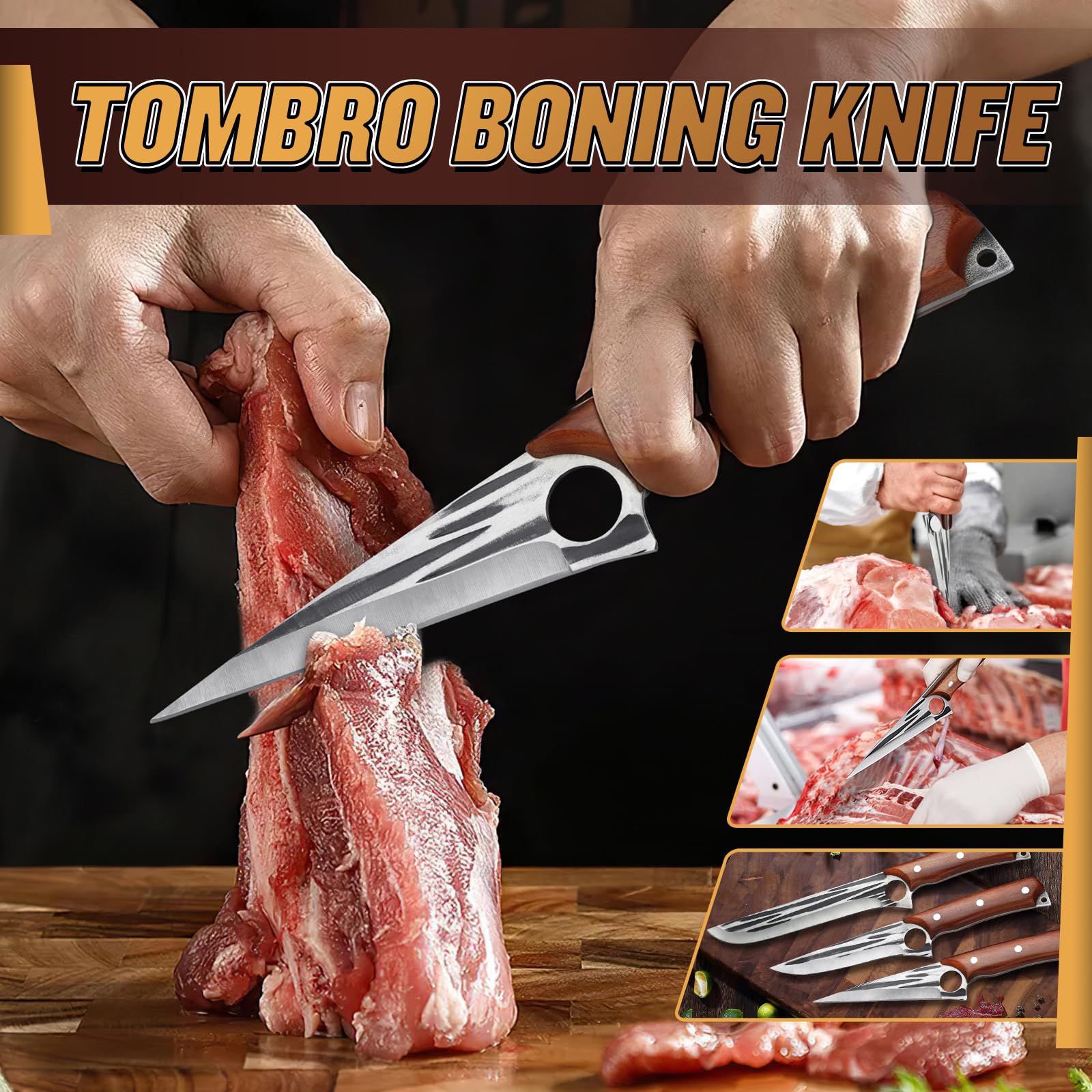 TOMBRO Boning Knife for Meat Cutting, 6 Inch Super Sharp Deboning Knife,Full Tang Fillet Knife with Ergonomic Rosewood Handle,Versatile Deboning Knife With Gift Box,Meat Trimming Butcher Knife