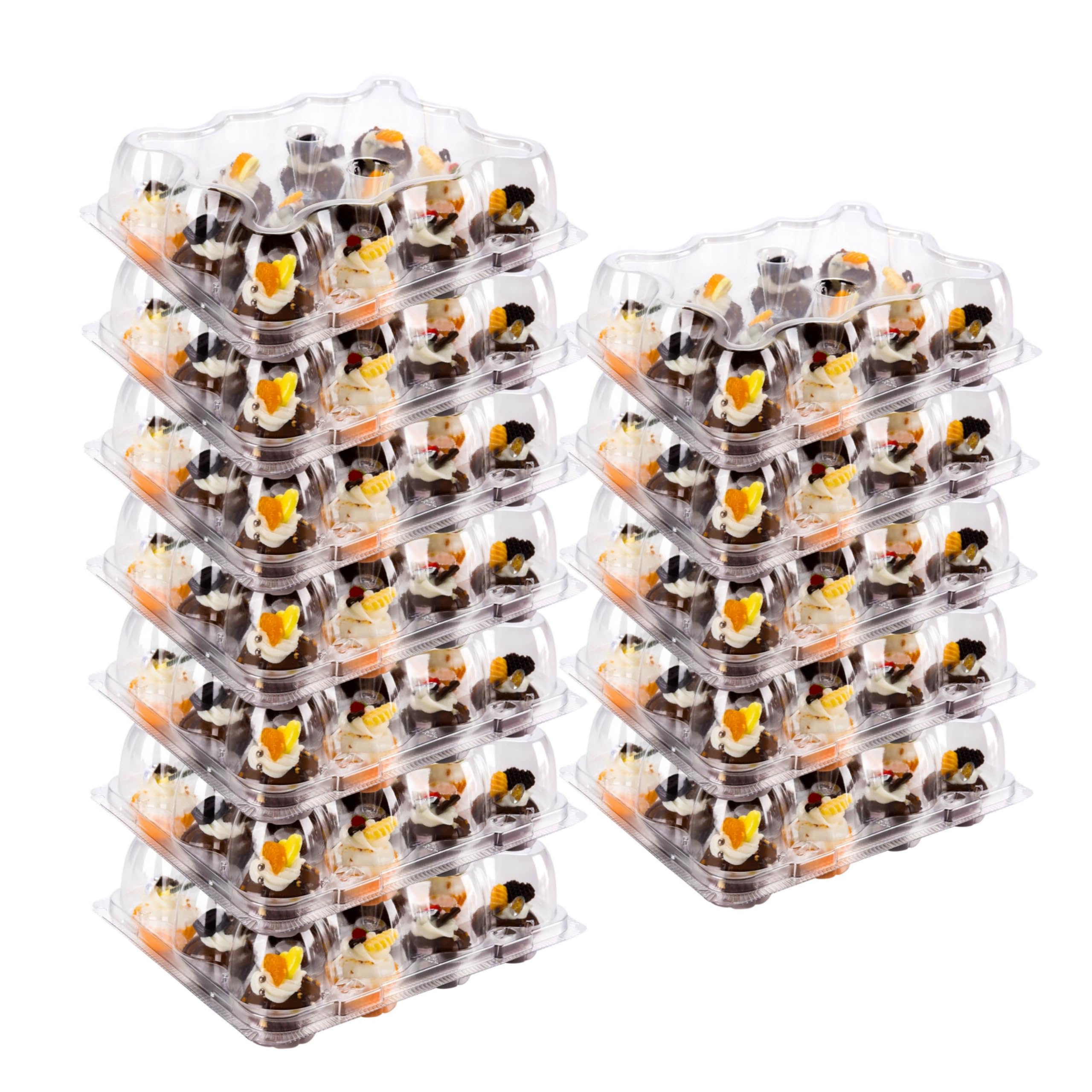 NPLUX 12 Count Mini Cupcake Containers 20 Pack Cupcake Holder with Detachable Tall Dome Lids Mini Plastic Stackable Cupcake Boxes for 240 Cupcakes, BPA Free