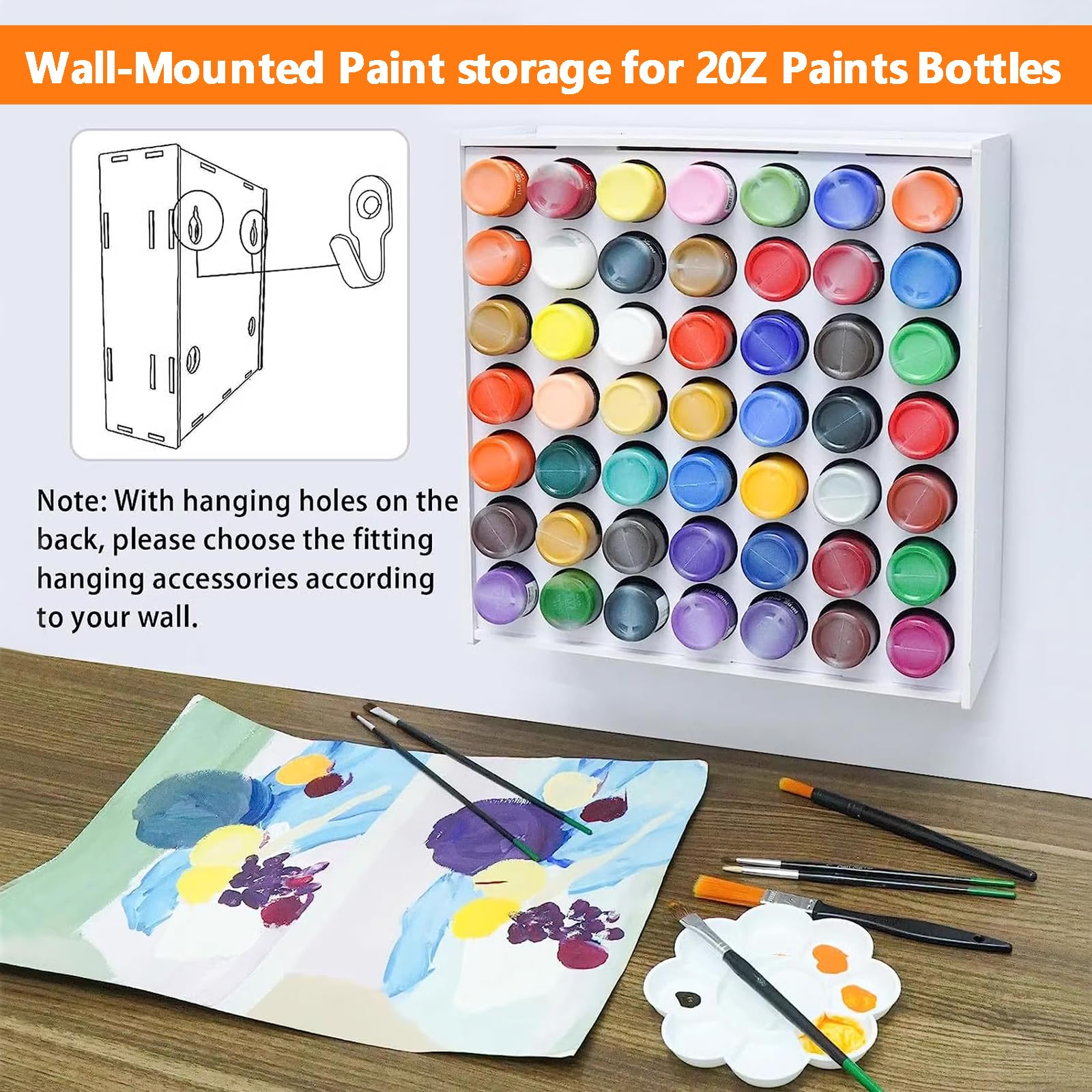 Fancemot 2 Packs 49 Holes Craft Paint Storage Organizer, Vertical Paint Rack Stand for Apple Barrel, Wall Mounted Paint Holder - 2oz Craft Paint