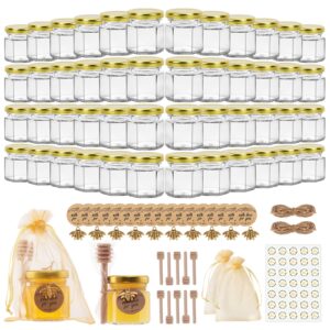 szuah 48 pack 1.5 oz mini honey jars with dipper, glass hexagon honey jar for wedding favors, empty glass jars for party favor