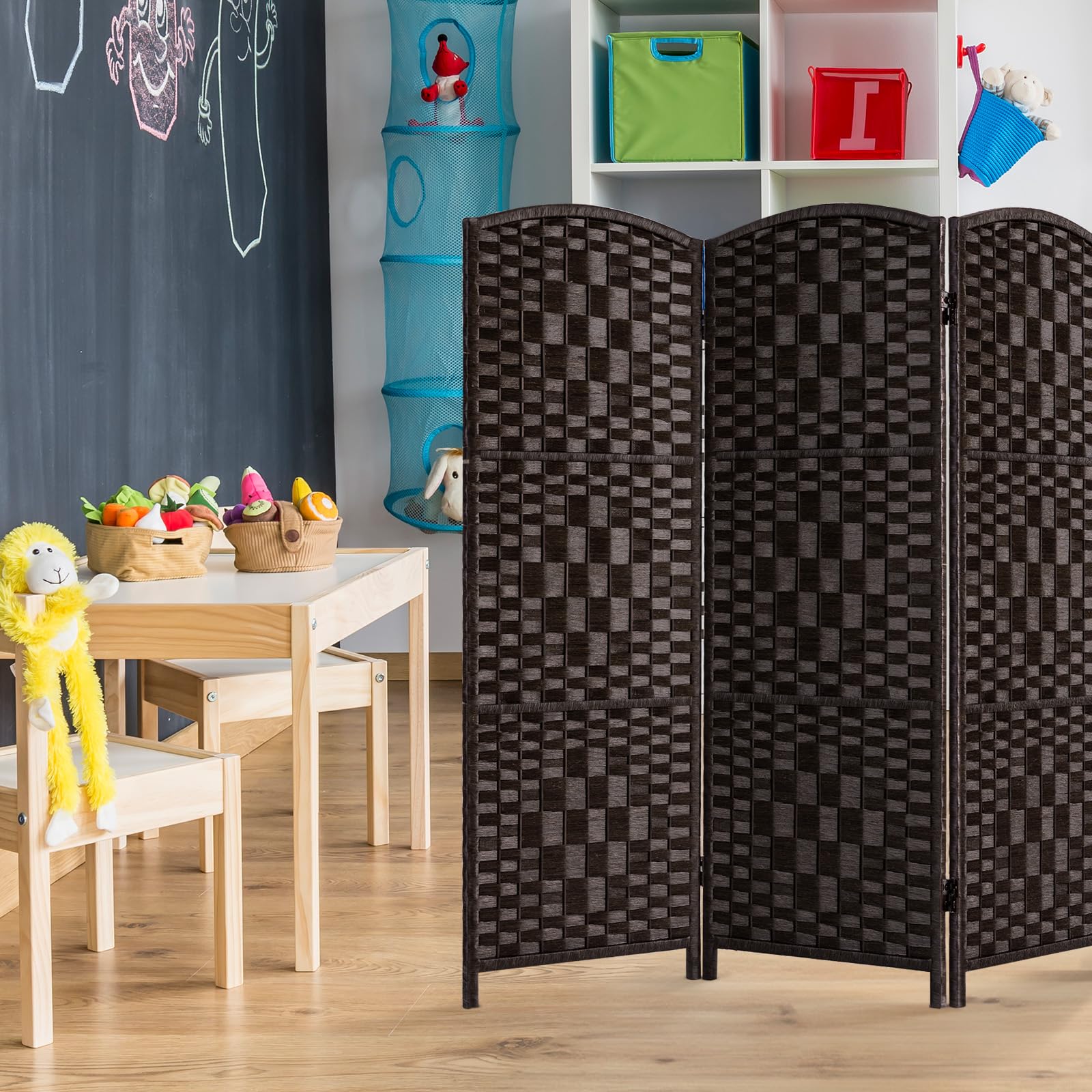 HALLYBEE Small Room Divider Privacy Screen Folding Room Divider Wall,46" Tall Room Dividers and Folding Privacy Screens, 3 Panel Dark Mocha Room Separator Partition Room Dividers, Temporary Wall