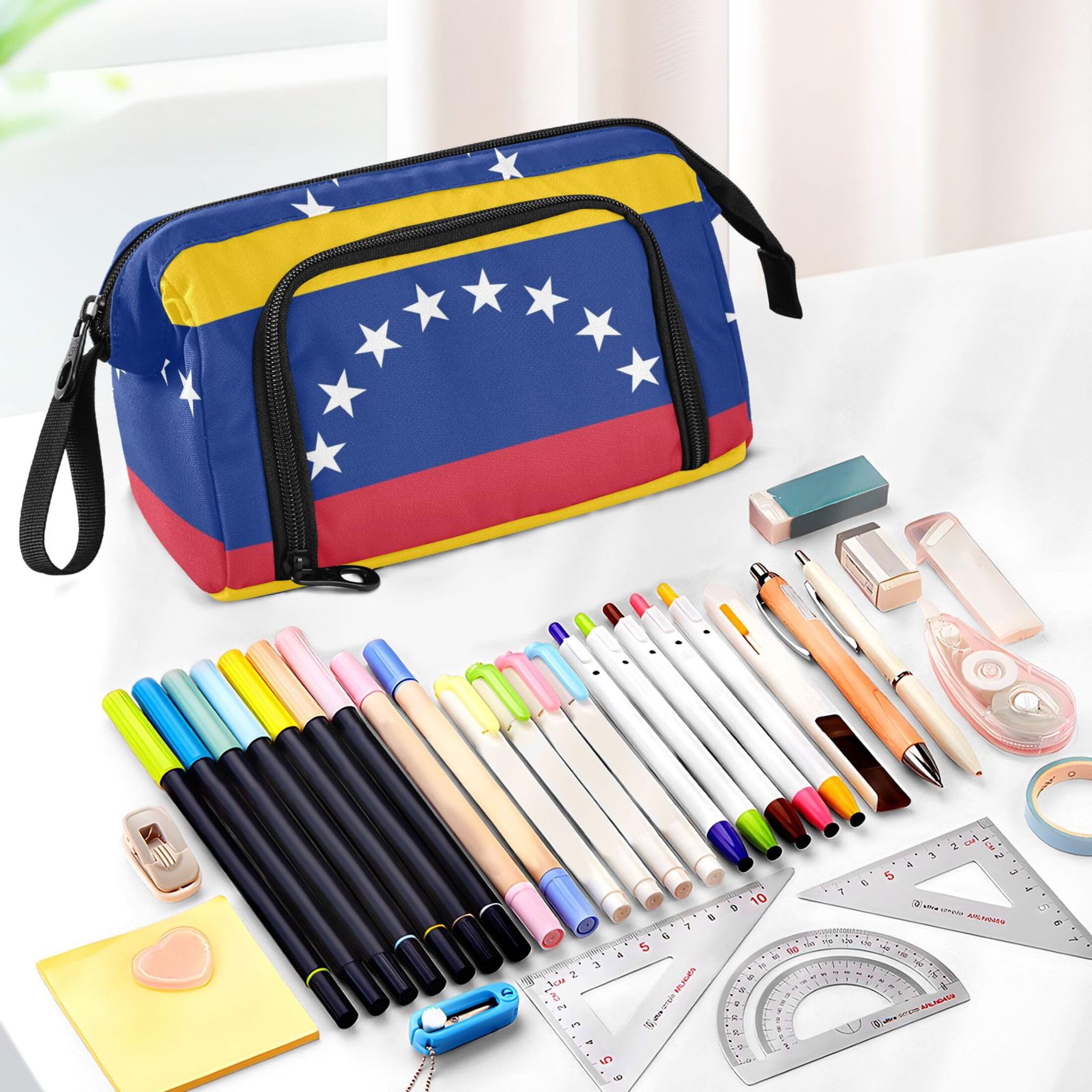 Vozoza Classic Traditional Flag Venezuela Pen Bag Big Capacity Pencil Case with Zipper Pencil Pouch Pen Cases Organizer for Adults