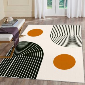 Tyrot Mid Century Modern 5x7 Rug Washable Boho Rainbow Area Rugs Non Slip Contemporary Thin Low Pile Classroom Rugs for Living Room Bedroom Minimalist Abstract Sun Floor Carpet for Nursery Dining Room