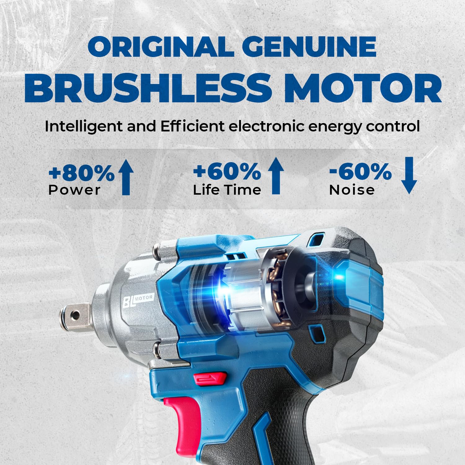 Dong Cheng 20V Cordless Impact Wrench, Max Torque 360 ft-lbs (488N.m), 1/2 inch with 3 Mode Speed, 2400 RPM Brushless Impact Gun, Includes 4.0Ah Battery, Charger, 4 Impact Sockets and Kit Bag