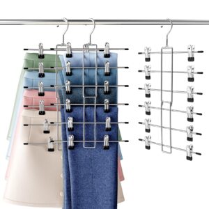 closet organizers and storage-hanging closet organizer-6 tier-skirt & pants hangers space saving-durable closet organization hangers-skirt hangers with clips-2 pack closet storage-apartment essentials