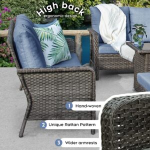 Yechen Patio Conversation Set 12 Seats with 44" Propane Gas Fire Pit Table - 9 Pcs Outdoor Wicker Furniture Set with Lid & Wind Shields - Sectional Sofa Set for Porch,Backyard