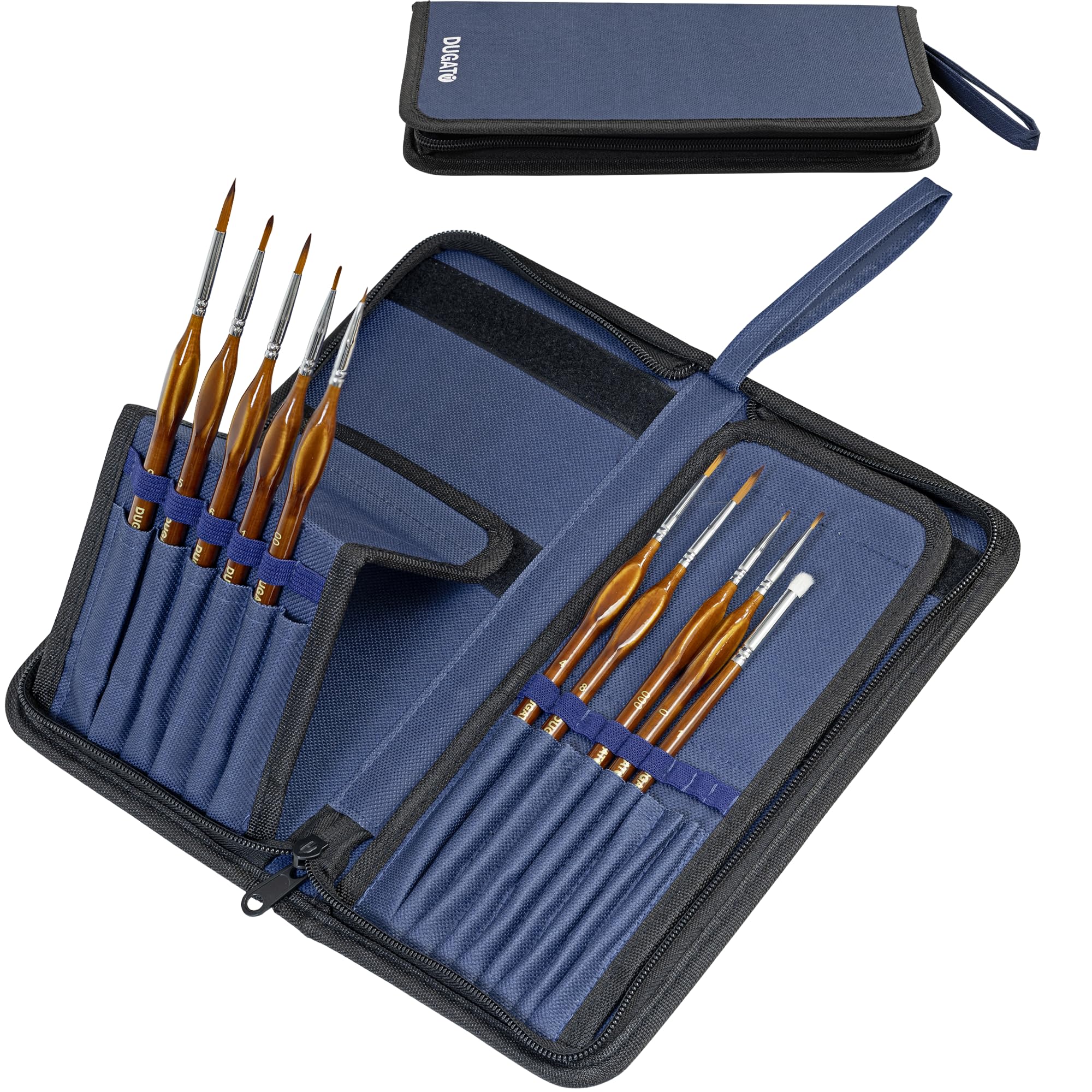 DUGATO Paint Brush Holder & Organizer 5.4x10.7 inches, Blue Canvas Bag for Brushes up to 9.3" Length, Case Brush with 15 Slots, Artist Brush Carrying Case/w Pop-Up Flaps (Brush Not Included) – Blue