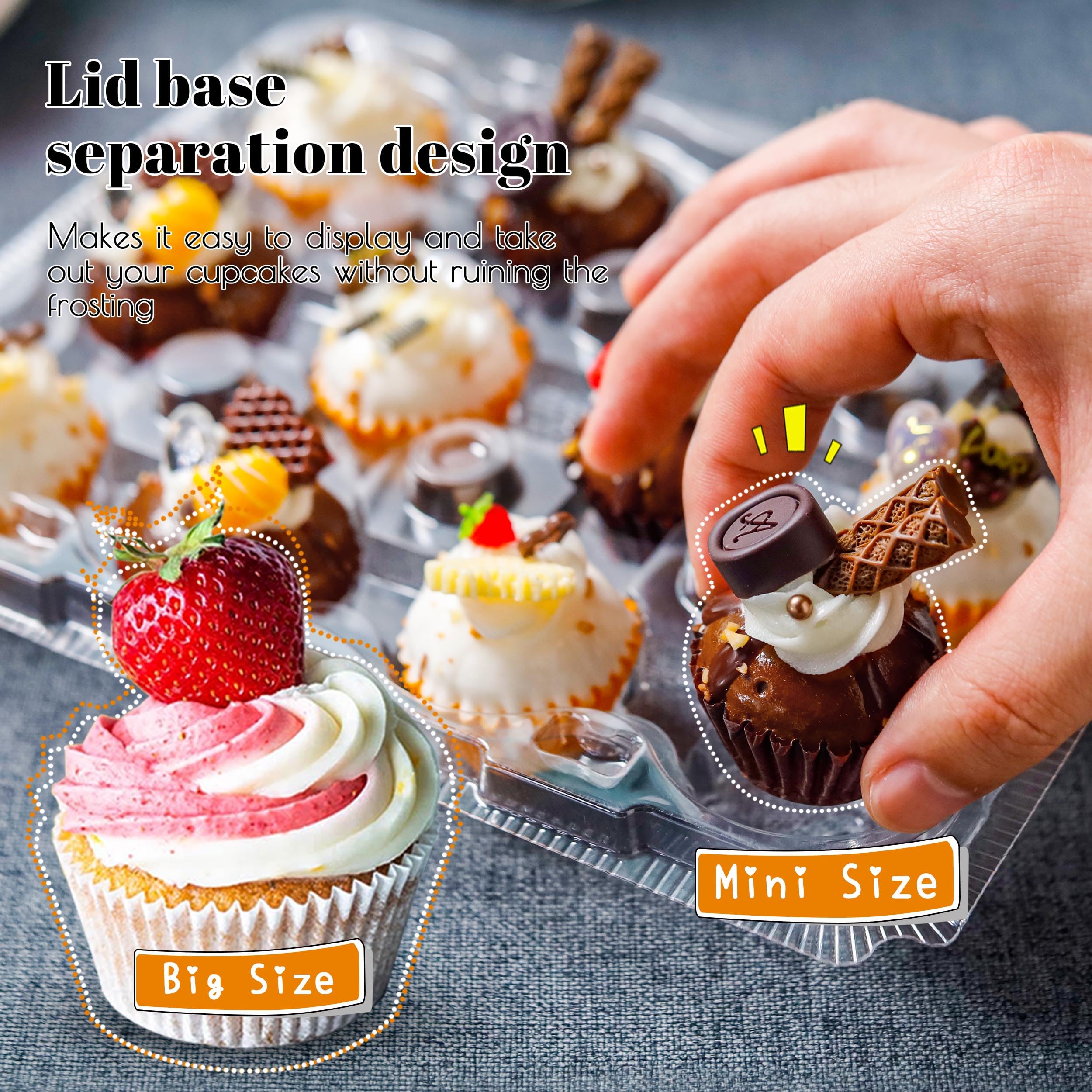 NPLUX 12 Count Mini Cupcake Containers 20 Pack Cupcake Holder with Detachable Tall Dome Lids Mini Plastic Stackable Cupcake Boxes for 240 Cupcakes, BPA Free