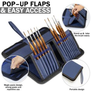 DUGATO Paint Brush Holder & Organizer 5.4x10.7 inches, Blue Canvas Bag for Brushes up to 9.3" Length, Case Brush with 15 Slots, Artist Brush Carrying Case/w Pop-Up Flaps (Brush Not Included) – Blue