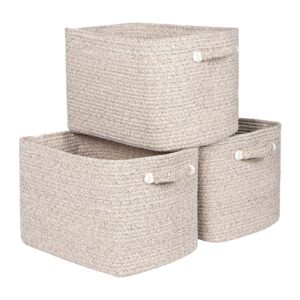 kntiwiwo storage baskets for organizing 15”x11”x10” rope storage baskets for shelves with handles, decorative closet baskets & bins, large woven baskets for storage, beige & brown