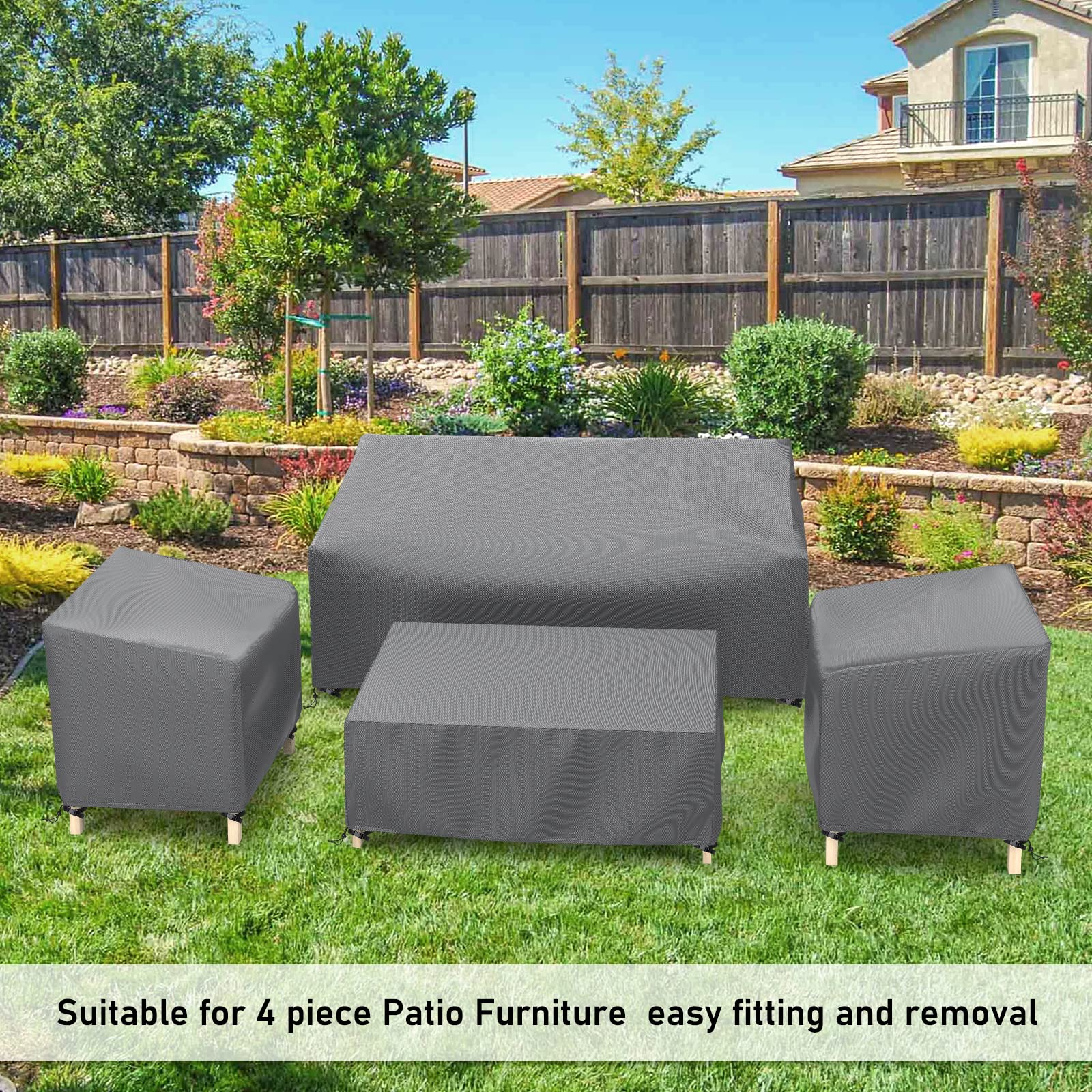 STARTWO Patio Furniture Covers 4 Piece Set Outdoor Furniture Covers Waterproof, Heavy Duty 600D Patio Furniture Set Cover for Chairs, Couch, Table Coffee, Grey