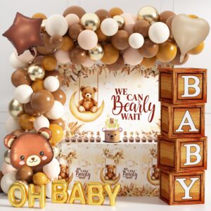 teddy bear baby shower decorations for boy girl bear themed birthday party supplies we can bearly wait backdrop wood grain baby boxes with letters balloon arch for gender reveal boy baby shower decor