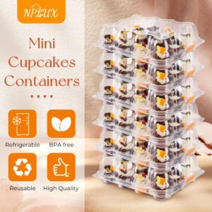 NPLUX 12 Count Mini Cupcake Containers 20 Pack Cupcake Holder with Detachable Tall Dome Lids Mini Plastic Stackable Cupcake Boxes for 240 Cupcakes, BPA Free