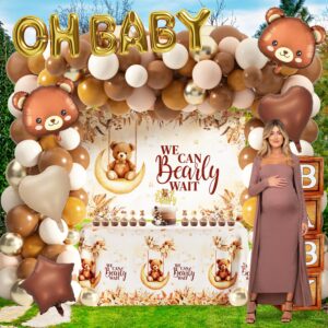 Teddy Bear Baby Shower Decorations for Boy Girl Bear Themed Birthday Party Supplies We Can Bearly Wait Backdrop Wood Grain Baby Boxes with Letters Balloon Arch for Gender Reveal Boy Baby Shower Decor