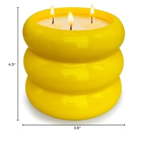 Outdoor 3 Wick Large Citronella Candle, 18oz, Ceramic, Yellow, Strong Lemongrass Scented Candles, for Patio Decor, Outside Table, Beautiful Candle Jars