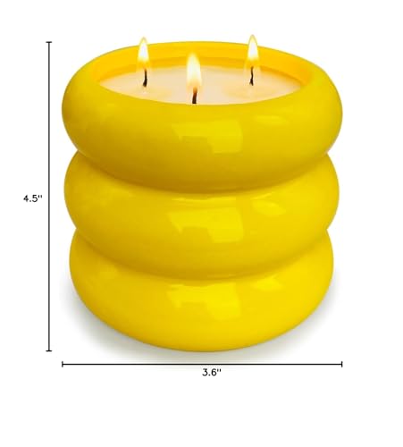 Outdoor 3 Wick Large Citronella Candle, 18oz, Ceramic, Yellow, Strong Lemongrass Scented Candles, for Patio Decor, Outside Table, Beautiful Candle Jars